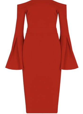 Bella Off the Shoulder Bell Sleeve Midi Dress (more colours availble) - sky williams collections