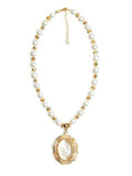 Bella Rosa Pendant with pearl chain, oval cut gemstones and crystal details - sky williams collections