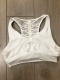 Mesh Insert Cutout Racerback Sports Bra - White - sky williams collections