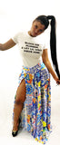 Majolica Yellow and Blue Print Maxi Wrap Skirt - sky williams collections