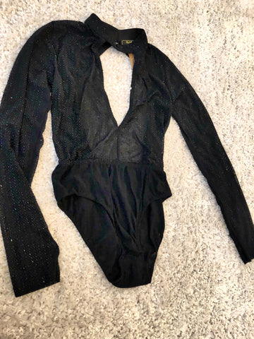 Noir Embellished Black Bodysuit - sky williams collections