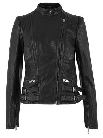 Farhi by Nicole Farhi Leather Biker Jacket, Black - sky williams collections