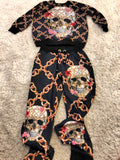 Skull Crystal embroidered 2 piece lounge set - sky williams collections