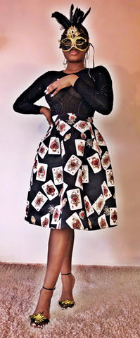 Playing Card Mid length skater skirt - sky williams collections