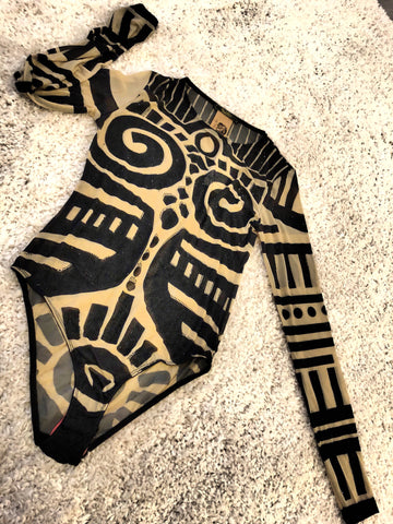 Africa Embellished Champagne Bodysuit - sky williams collections