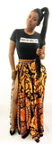 Gold Hibiscus Print Maxi Wrap Skirt - sky williams collections