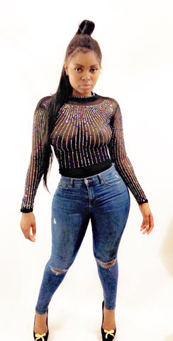 Multi Bling Embellished Bodysuit - sky williams collections