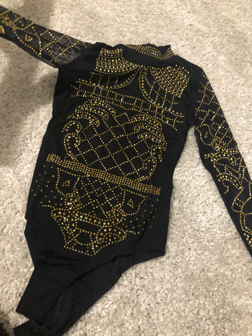 Black and Gold Embellished Bodysuit - sky williams collections