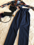 Navy Tailored Super High Waist Balloon Tapered Trouser With Self Belt - sky williams collections