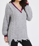 Jane V-Neck Cable Knit Jumper - sky williams collections