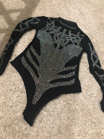 Black Crystal Embellished Bodysuit - sky williams collections