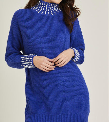 Pearl Embellished Cuff & Collar Jumper - sky williams collections