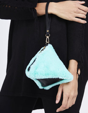 Pyramid Faux Fur Wrist Bag - sky williams collections