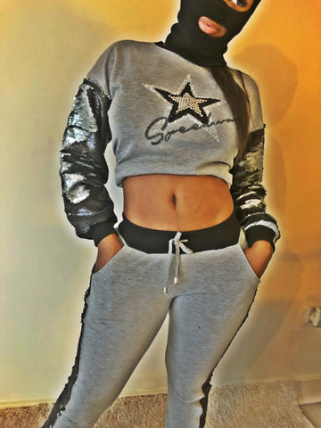 Grey Star Sequence Fashion Tracksuit - sky williams collections