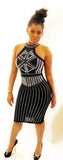 BLACK & WHITE PEARLS EMBROIDERY SHEER MESH MIDI DRESS - sky williams collections