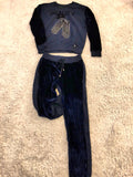 Beauty Navy Blue Velvet Fashion Tracksuit - sky williams collections