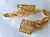 Gold Plated 3D Boxed Cage Zirconia Filled Dangly Dangle Earrings. - sky williams collections