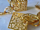 Gold Plated 3D Boxed Cage Zirconia Filled Dangly Dangle Earrings. - sky williams collections