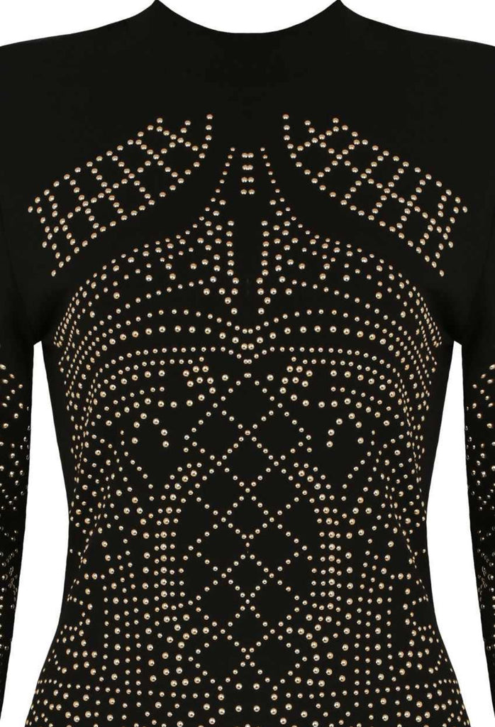 Gold Studded Detail Bodysuit (Black) – Sky Williams Collections
