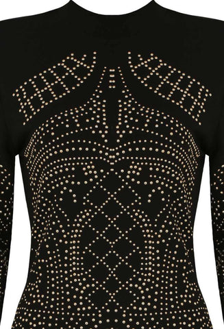 Gold Studded Detail Bodysuit (Black) - sky williams collections