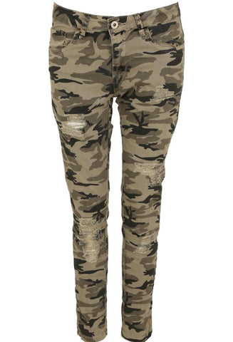 Camouflage Ripped Thighs Jeans - sky williams collections