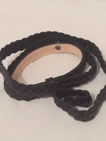 Farhi by Nicole Farhi Plaited Leather Belt in Black - sky williams collections