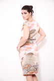 Poppy Cream Printed  Satin Dress - sky williams collections