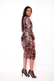 Liquid Metalic Nylon Flora Print Dress - sky williams collections
