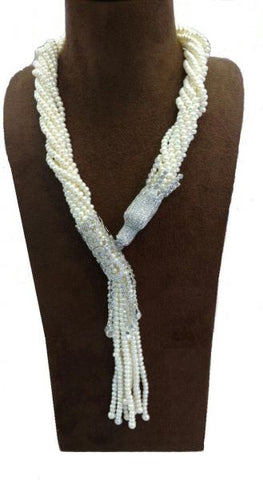 Stylish and Elegant White Natural Pearl Beaded Necklace with Dragon shape pendant In Sterling - sky williams collections