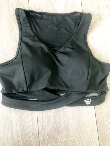 Front Crossover Cutout Sports Bra - Black - sky williams collections