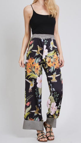 Floral Print Wide Leg Silk Trousers - sky williams collections
