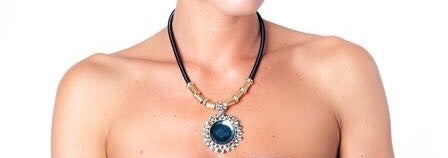 Bella Rosa Pendant necklace with blue round cut gemstones and crystal detail - sky williams collections