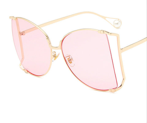 Square half pearl frame pink oversized glasses - sky williams collections