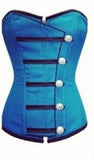 Steel Bone Blue Button Down Corset - sky williams collections
